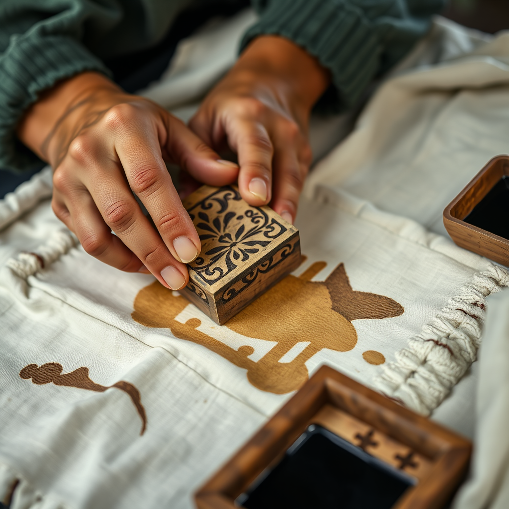 Hand Block Printing in progress